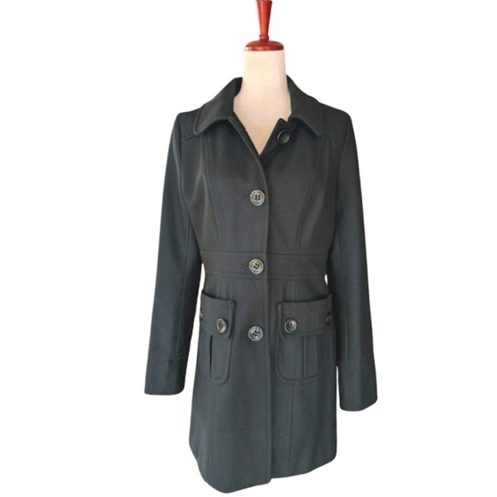 Tulle Womens Black Wool Blend Button Front Trench Coat Jacket J7348N11 Size L